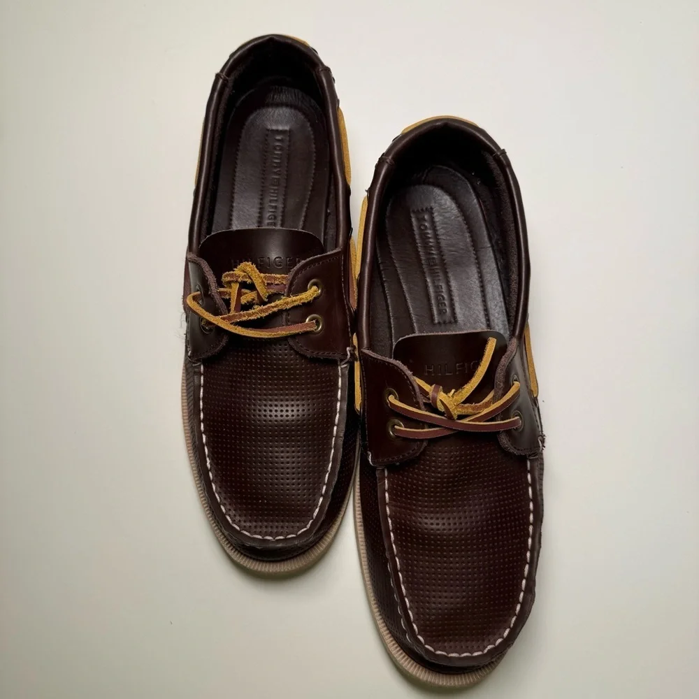 Tommy Hilfiger Bowman Apache Classic Boat Shoes Dark Brown Leather Mens Size 10